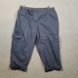 Talbots Cargo Capri Pants Womens 18WP Navy Blue Cotton Elastic Waist Casual